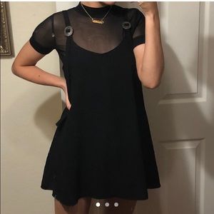 black buckle overall dress
